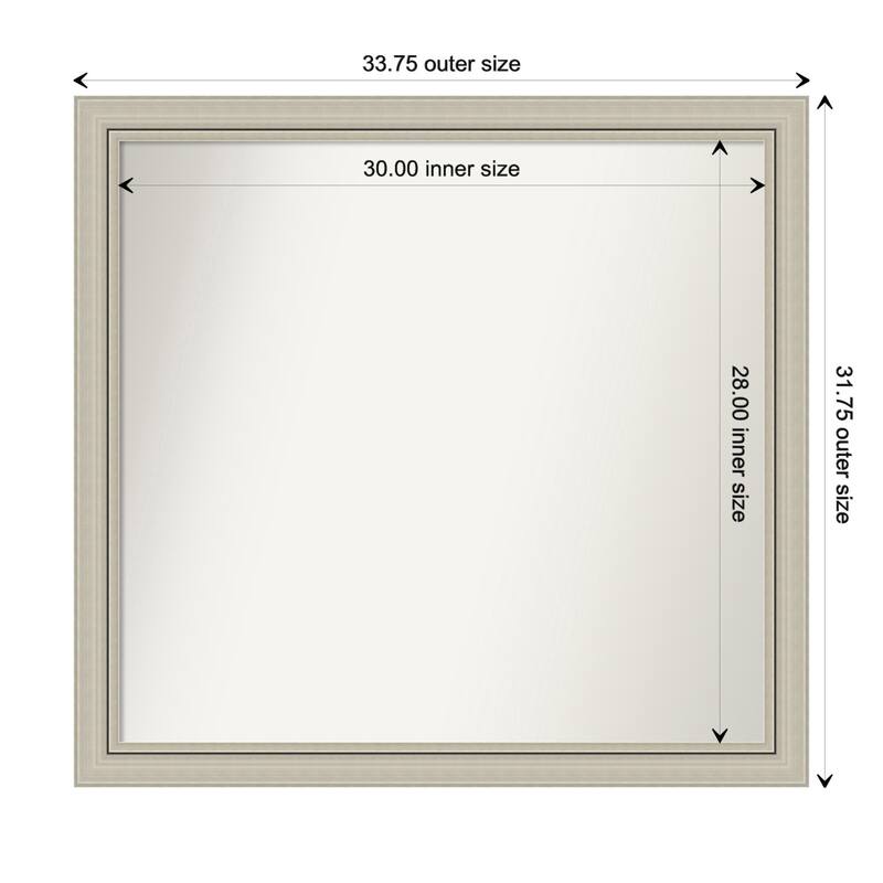 Romano Silver Narrow Framed Non-Beveled Custom Wall Mirror, Bathroom Vanity Mirror - Outer Size: 33.75 x 31.75