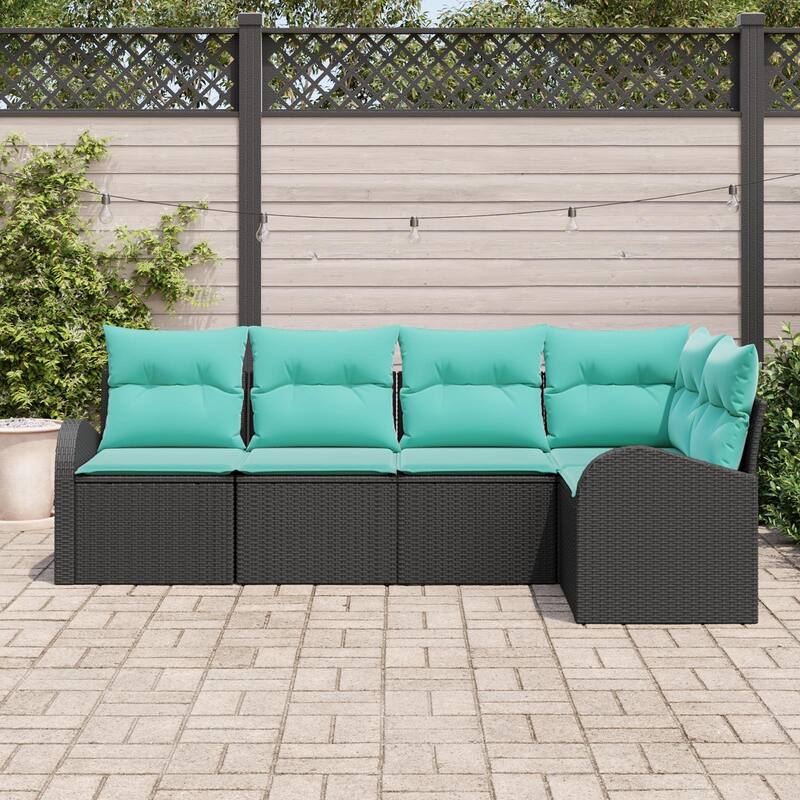vidaXL 6 Garden Sofa Set with Cushions Black Poly Rattan - 92.1 x 48.8 x 27.2
