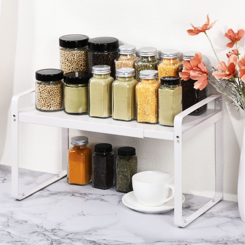 Expandable Kitchen Cabinet Shelf Organizers 14.1 - 23.6Inch Spice Rack - White