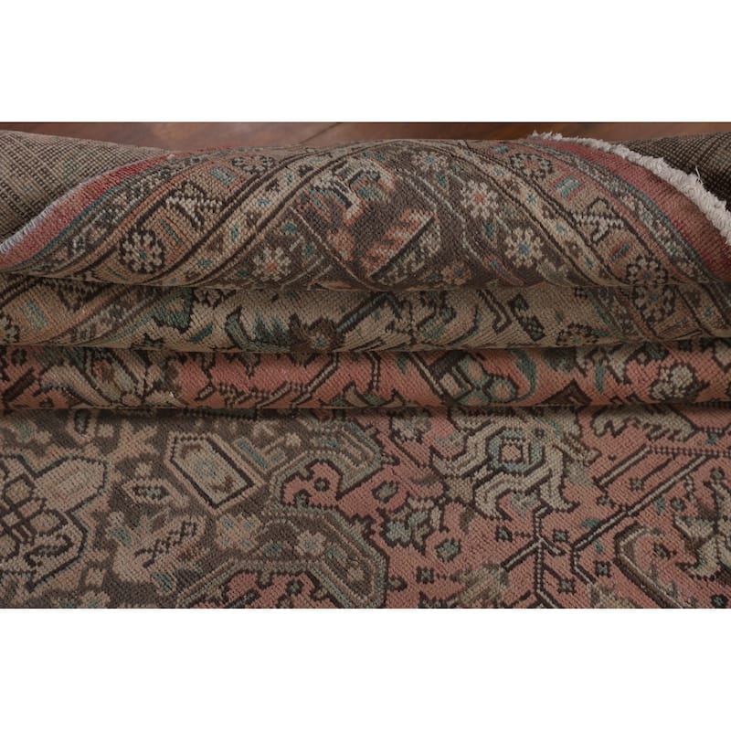 Geometric Pink Tabriz Persian Vintage Rug Hand-Knotted Wool Carpet - 7'11" x 11'2"