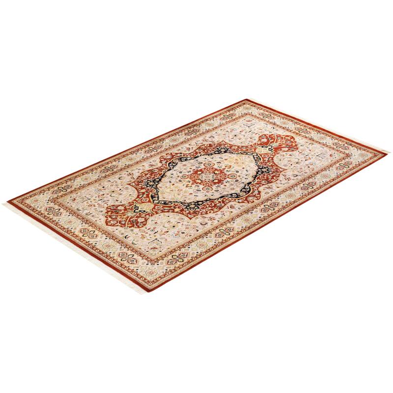 Overton Hand Knotted Wool Traditional Oriental Orange Area Rug - 5' x 8'