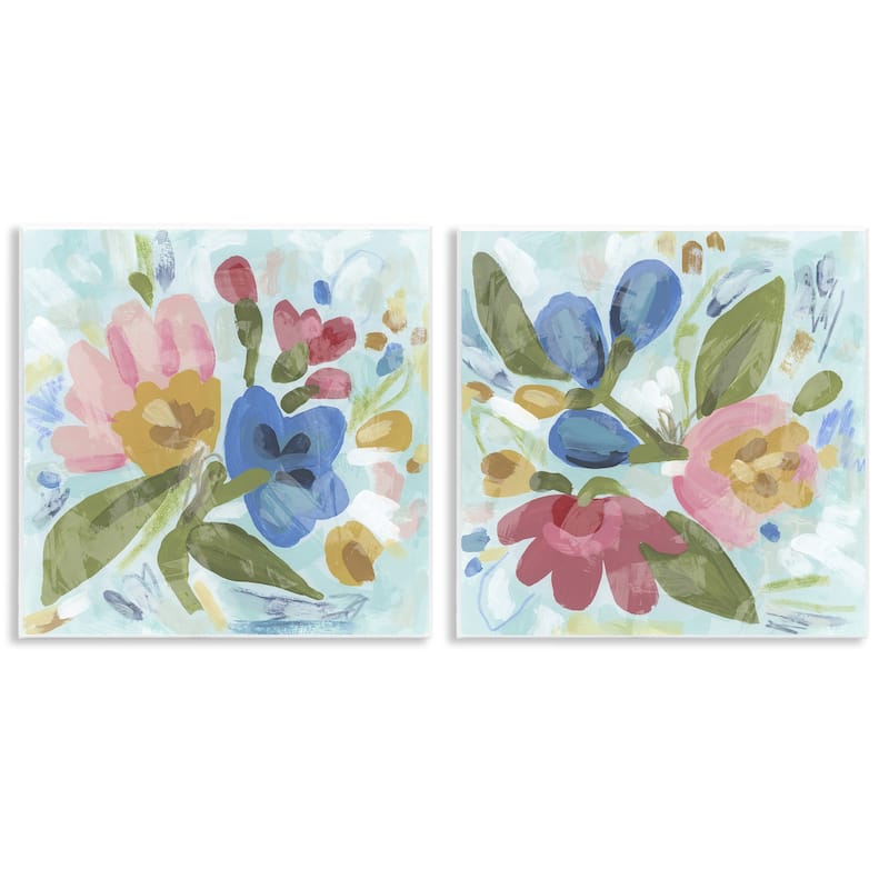 Stupell Eclectic Flower Bundles Wall Plaque Art Design By June Erica Vess (Set of 2) - 12 x 12