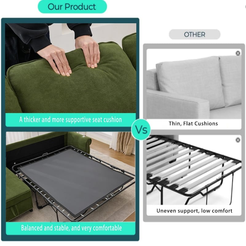 106.5" L-Shaped Flannelette Sectional Sofa with Pull-Out Bed