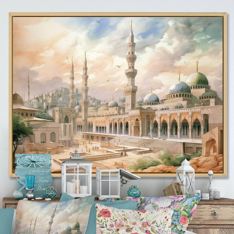 Designart "The Prophets Mosque Religious II" Christianism Framed Canvas Wall Art - Natural - 40 in. wide x 30 in. high