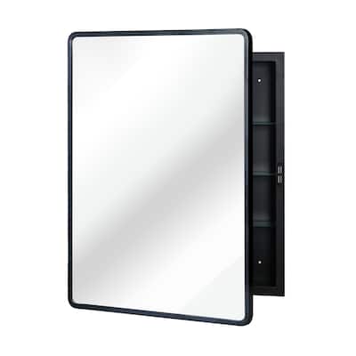 Black 24X30 Inch Metal Framed Wall Mount Or Recessed Mirror Cabinet