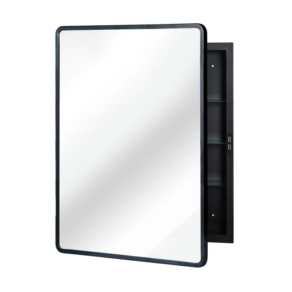 Black 24X30 Inch Metal Framed Wall Mount Or Recessed Mirror Cabinet