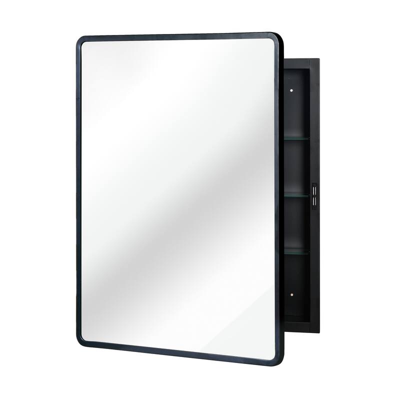 Black Medicine Cabinet Metal Framed Wall mount or Recessed Mirror Cabinet