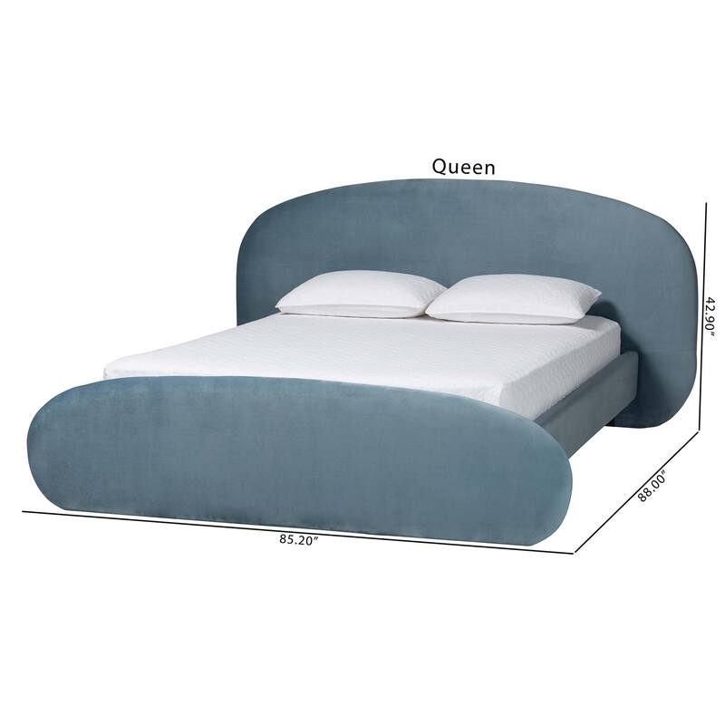 Ekram Velvet Upholstered Platform Bed - Mid-Century Modern Bed Frame with Curved Headboard and Accent Footboard