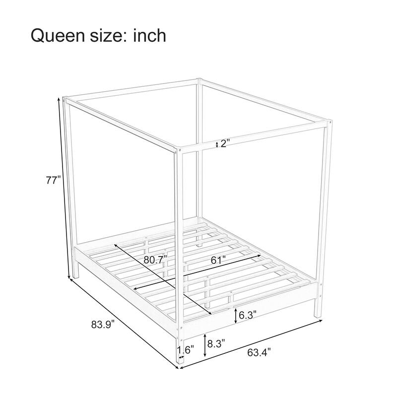Solid Wood Four Poster Bed Canopy Bed Frame Platform Bed with Wood Slats Support for Bedroom, No Box Spring Needed