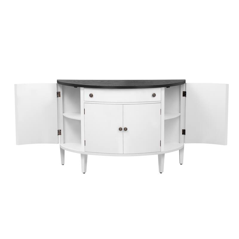 Curved Design Storage Cabinet with Adjustable Shelves and Drawer