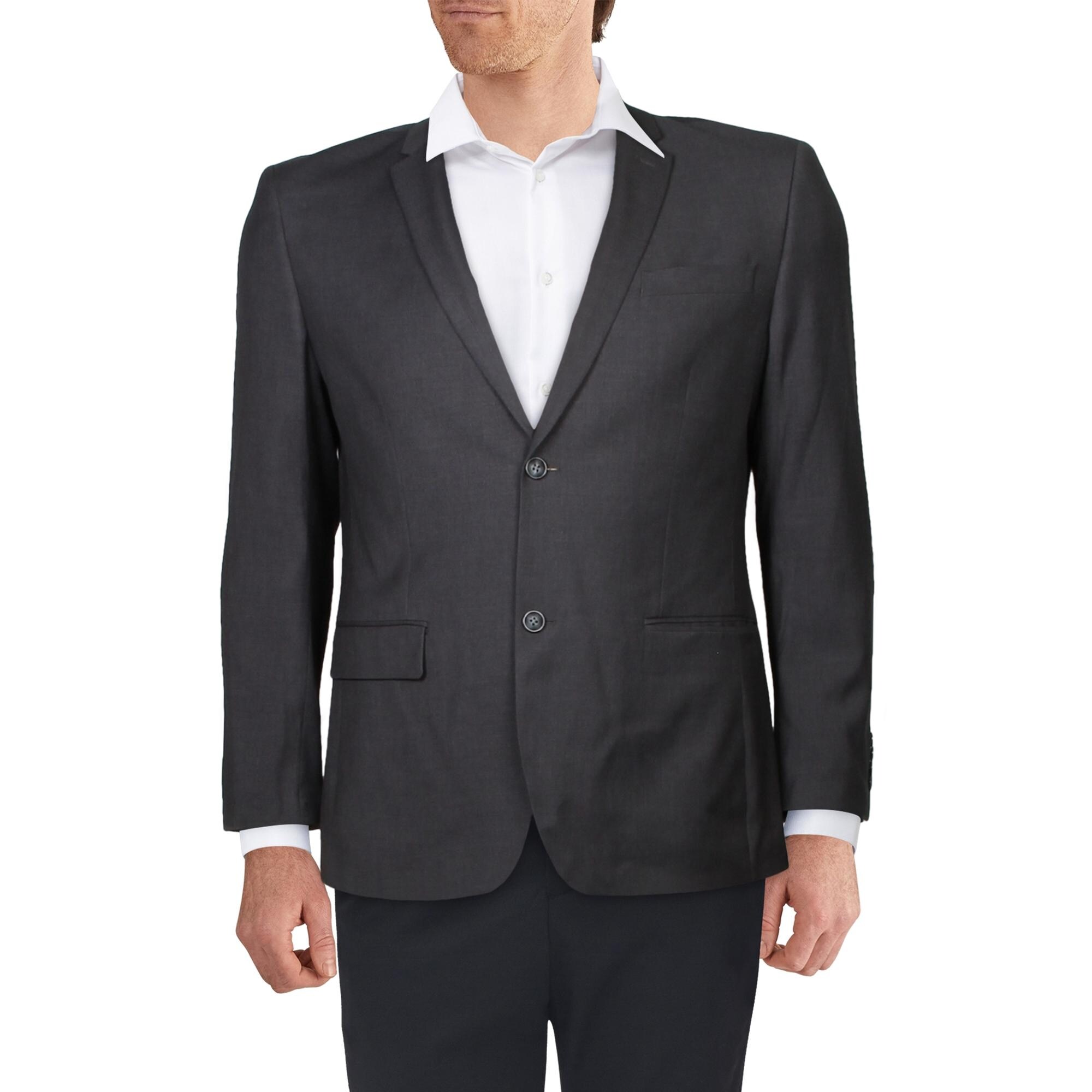 Perry Ellis Mens Two-Button Blazer Professional Slim Fit - Charcoal Heather - 46R