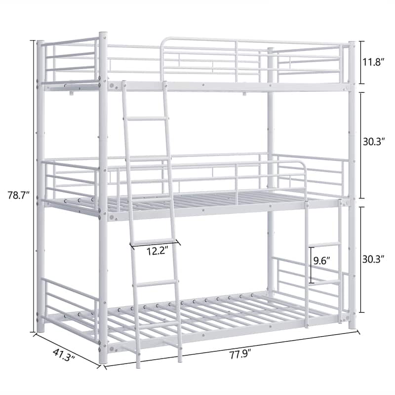 Triple Twin Bunk Beds,Twin Over Twin Over Twin Metal Bunk Bed Platform Frame,3 Bed Bunk Beds with Guardrails,Ladder & Storage