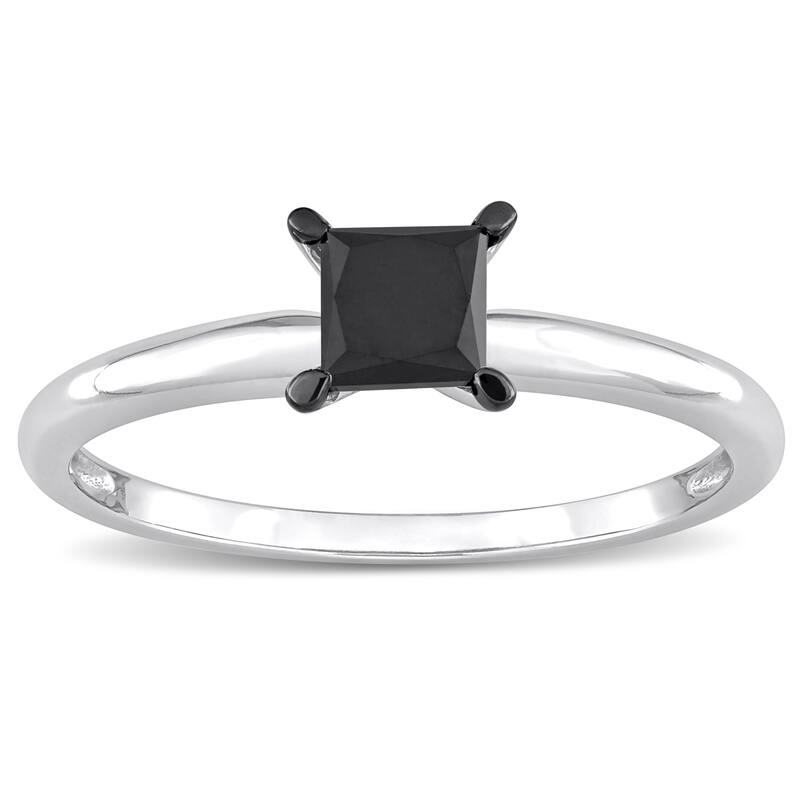 Miadora 3/4ct TDW Princess-cut Black Diamond Solitaire Engagement Ring in 14k White Gold