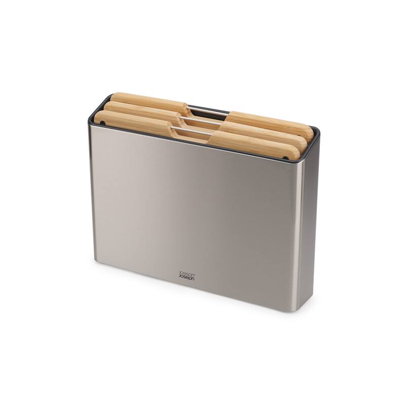 Joseph Joseph Folio Steel Bamboo 3-Piece Cutting Board Set with Steel Case - Silver