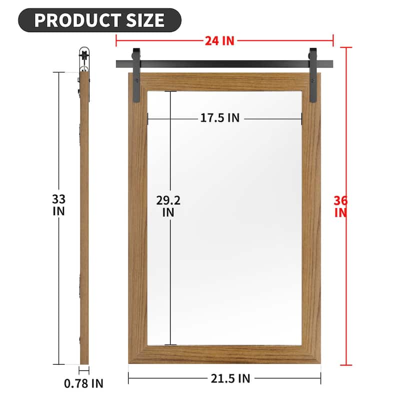 Farmhouse Barn Door Solid Wood Frame Bathroom Vanity Wall Mirror