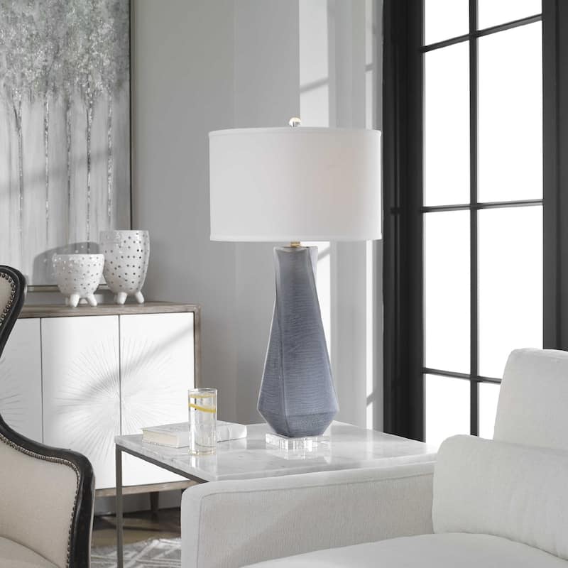 Glass Table Lamp with Drum Shade - 31" Gray and Beige