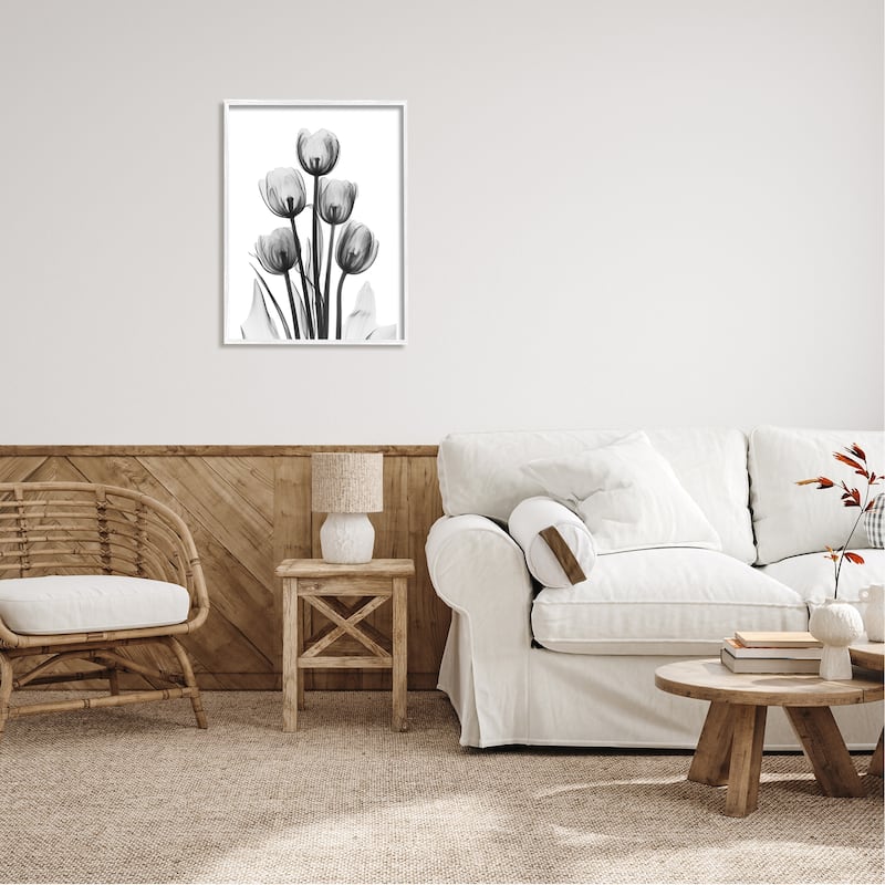 Stupell Abstract Flower Silhouette Monochrome Tulips Design Framed Wall Art - White
