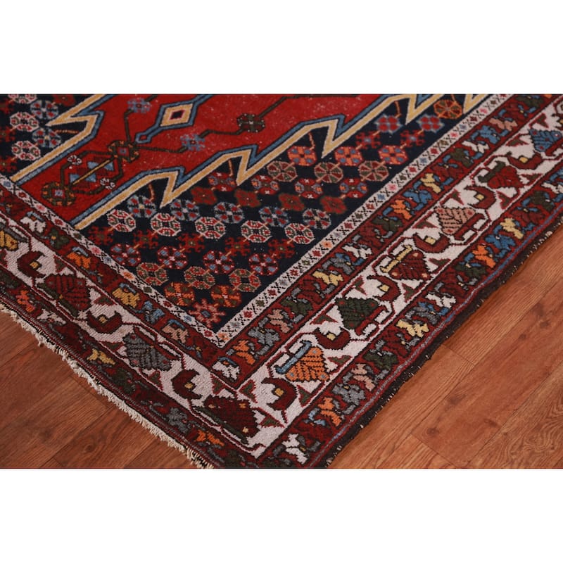 Hand Knotted Oriental 100% Wool Carpet Traditional Medallion Navy Blue & Blues Hamedan Area Rug - 6' 7'' X 4' 2''