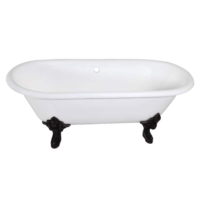 Kingston Brass Aqua Eden 72" Clawfoot Cast Iron Soaking Tub with - White / Matte Black