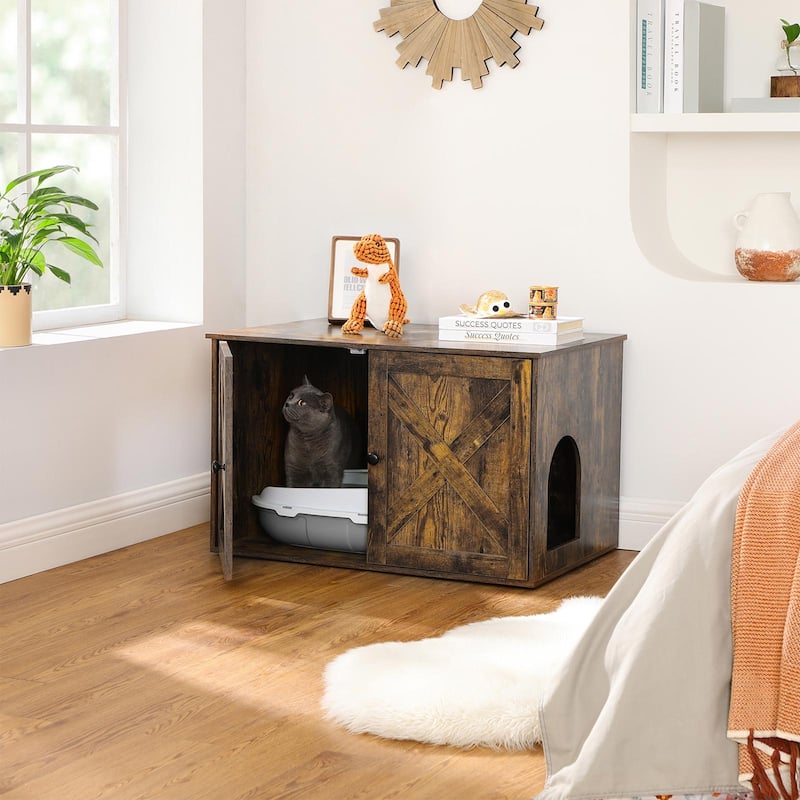 Wooden Hidden Cat Litter Box Enclosure with Removable Divider Perfect for Indoor Pet