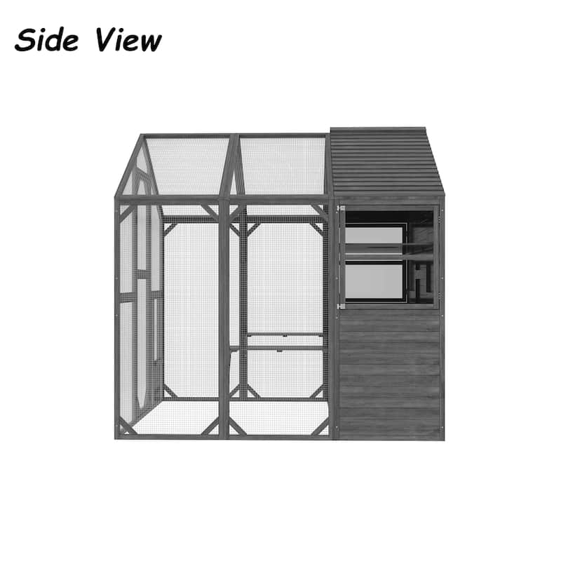 Large Outdoor Wooden Chicken Coop & Cat Enclosure with Run, 2 Colors Pet Cage