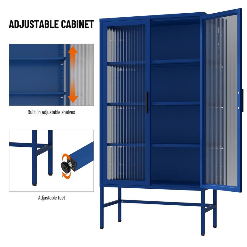 61.02"H Modern Display Sideboard Buffet with Adjustable Shelves, Anti-Tip Kit, Tempered Glass Doors