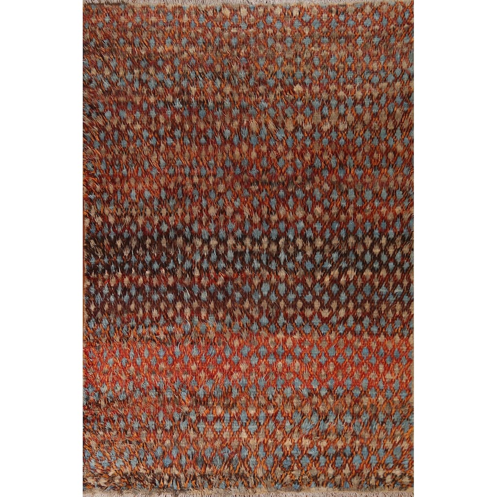 Hand Knotted Oriental 100% Wool Carpet Modern All-Over Oranges & Rust Moroccan Area Rug - 9' 6'' X 7' 2''