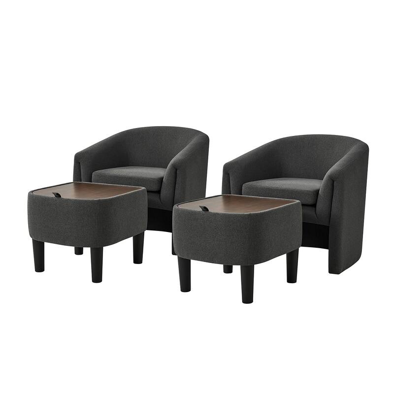 Arturo Modern Upholstered Armchair with Storable Removable Leg Ottoman Set of 2 by HULALA HOME