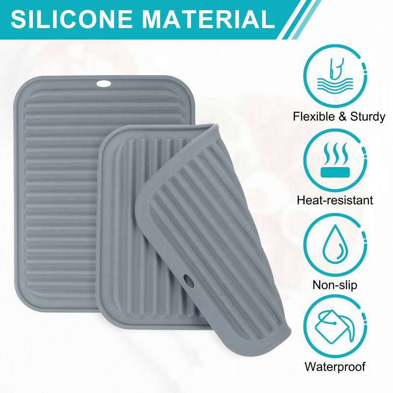 4 Pack Silicone Dish Drying Mat, 9"x12" Trivets for Hot Pots and Pans
