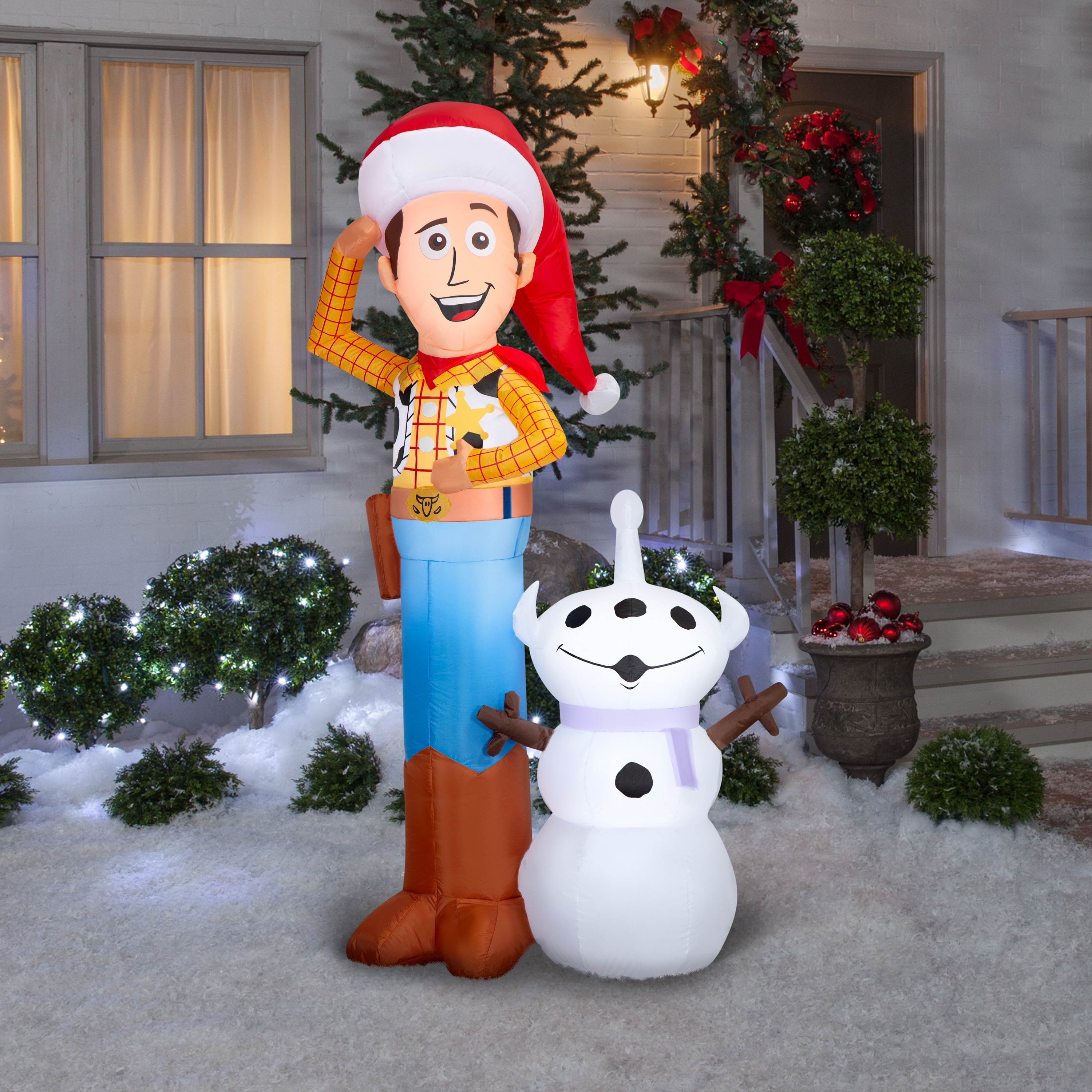 Airblown Disney Woody with Snowman Christmas Inflatable 6 Ft LED Yard Decor