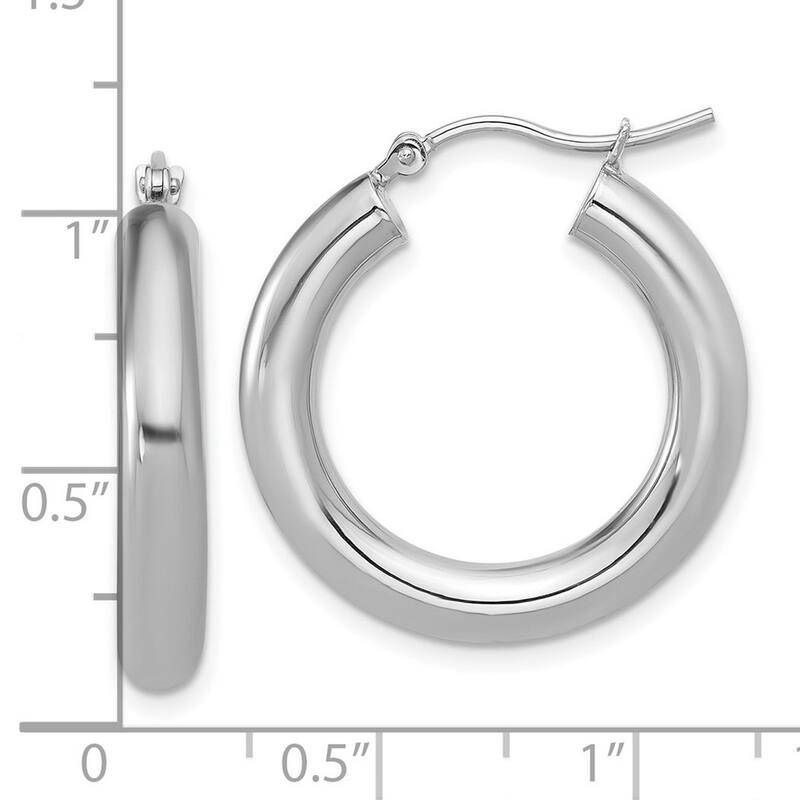 Curata 10k White Gold Italian 4mm Lightweight Classic Hoop Earrings - 25mm 30mm