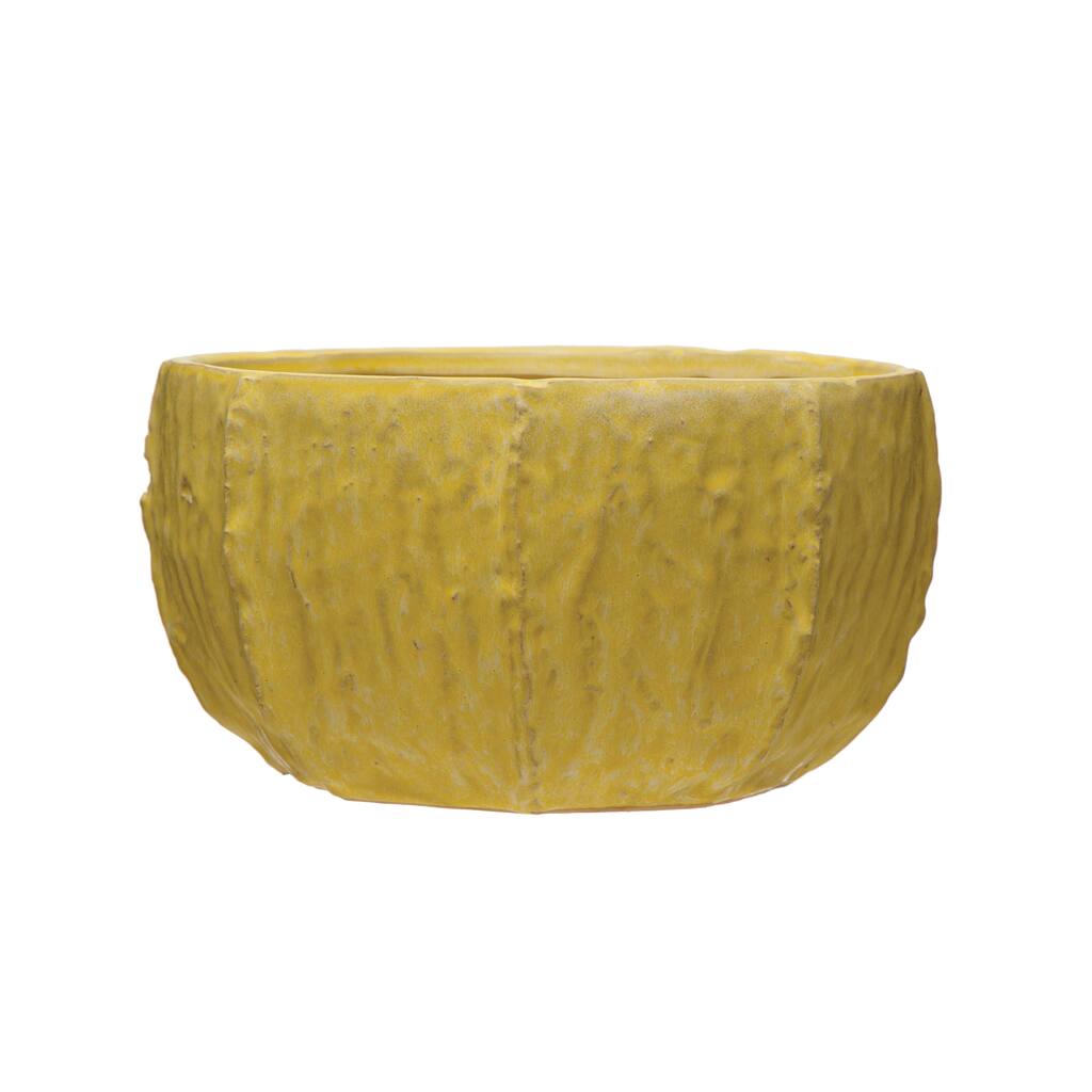 Stoneware Planter with Detail - 8.6"L x 8.6"W x 4.8"H