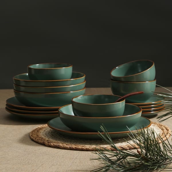 Stone Lain Brasa Stoneware Dinnerware Set - Green - 32 Piece