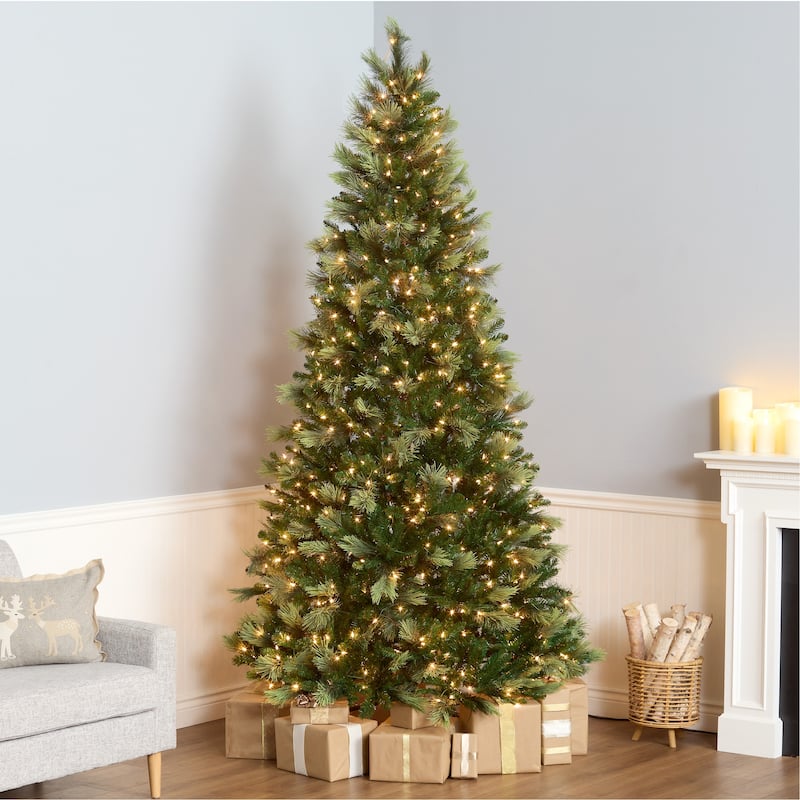National Tree Company 9 ft Pre-Lit Charleston Pine Artificial Christmas Tree with 600 Clear Lights, Includes Metal Stand