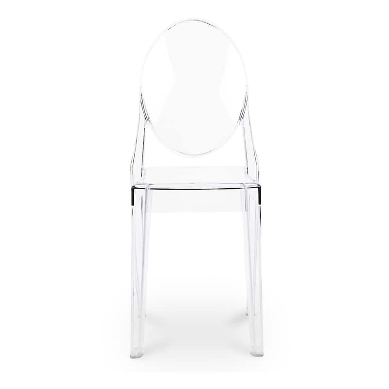 Clear Acrylic Solid Back Side Chair with Plastic Legs for Dining or Living Room - 15.5” x 15” x 36” (D x W x H)