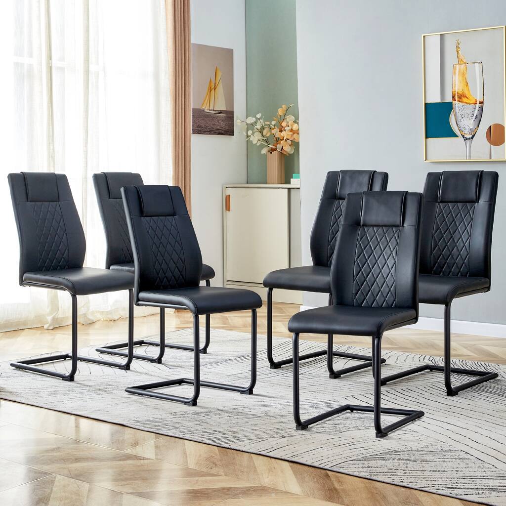 Modern dining chair with faux leather cushioned seats - dining chair with metal legs, suitable for kitchen set of 6 pieces
