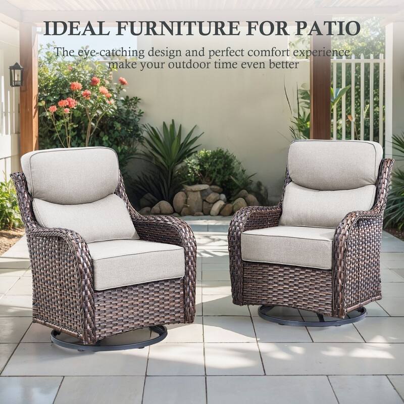 Arcadia 5-Piece Patio Conversation Set with 4 Swivel Glider Chairs and Wicker Square Fire Pit