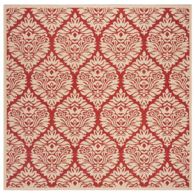 SAFAVIEH Linden Alison Indoor/ Outdoor Waterproof Patio Backyard Rug - 6'7" Square - Red/Creme