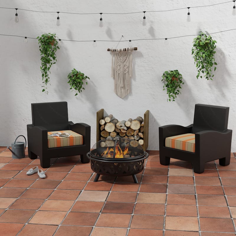 Sunbrella 23" x 22" Multicolor Stripe Outdoor Deep Seat Cushion with Ties and Welt - 21.5'' L x 22.5'' W x 4'' H - Passage Poppy
