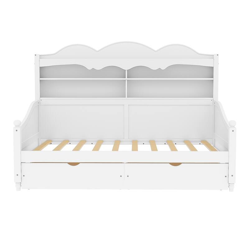 Twin Daybed with Storage Drawers and Headboard Shelving Wooden Frame