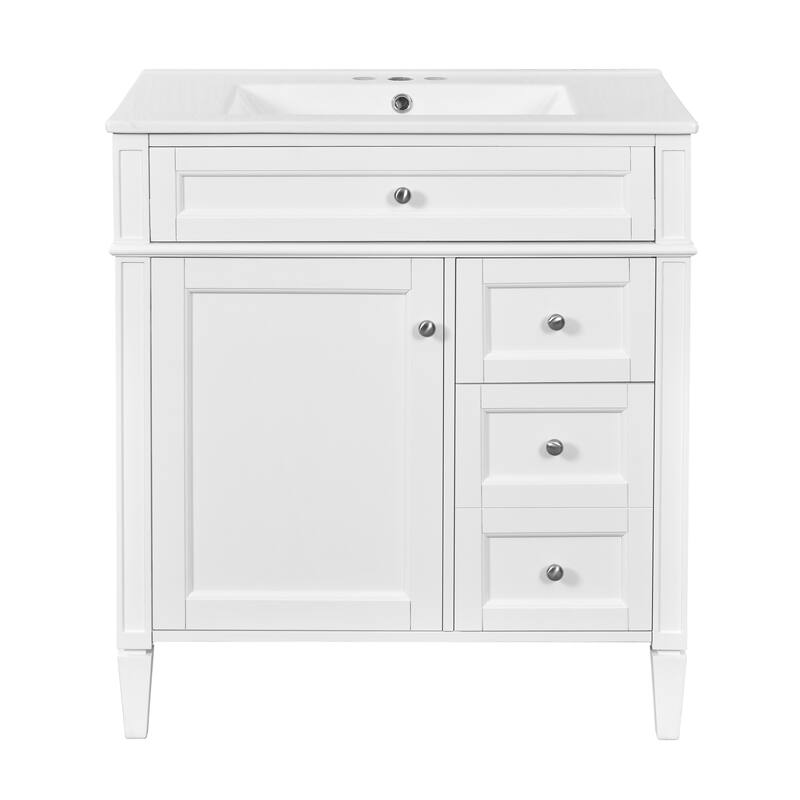 Single Sink Vanity for Bathroom Storage Cabinet with Tip-out Drawer, Small Drawer, Large Drawer, Door Rack and Adjustable Shelf