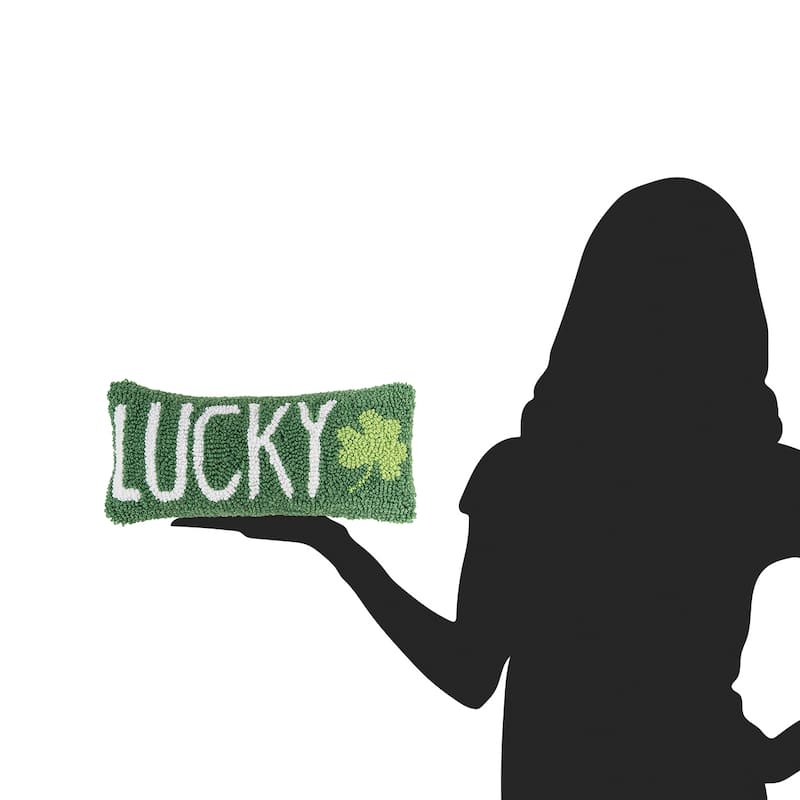 St. Patrick's Day "Lucky" 3 Leaf Clover Hooked Mini Accent Pillow 6" x 12"