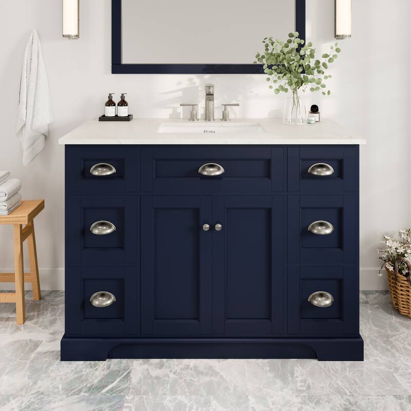 Epic 48"W SS Bath Vanity with Carrara Quartz Top & Undermount Sink - Blue