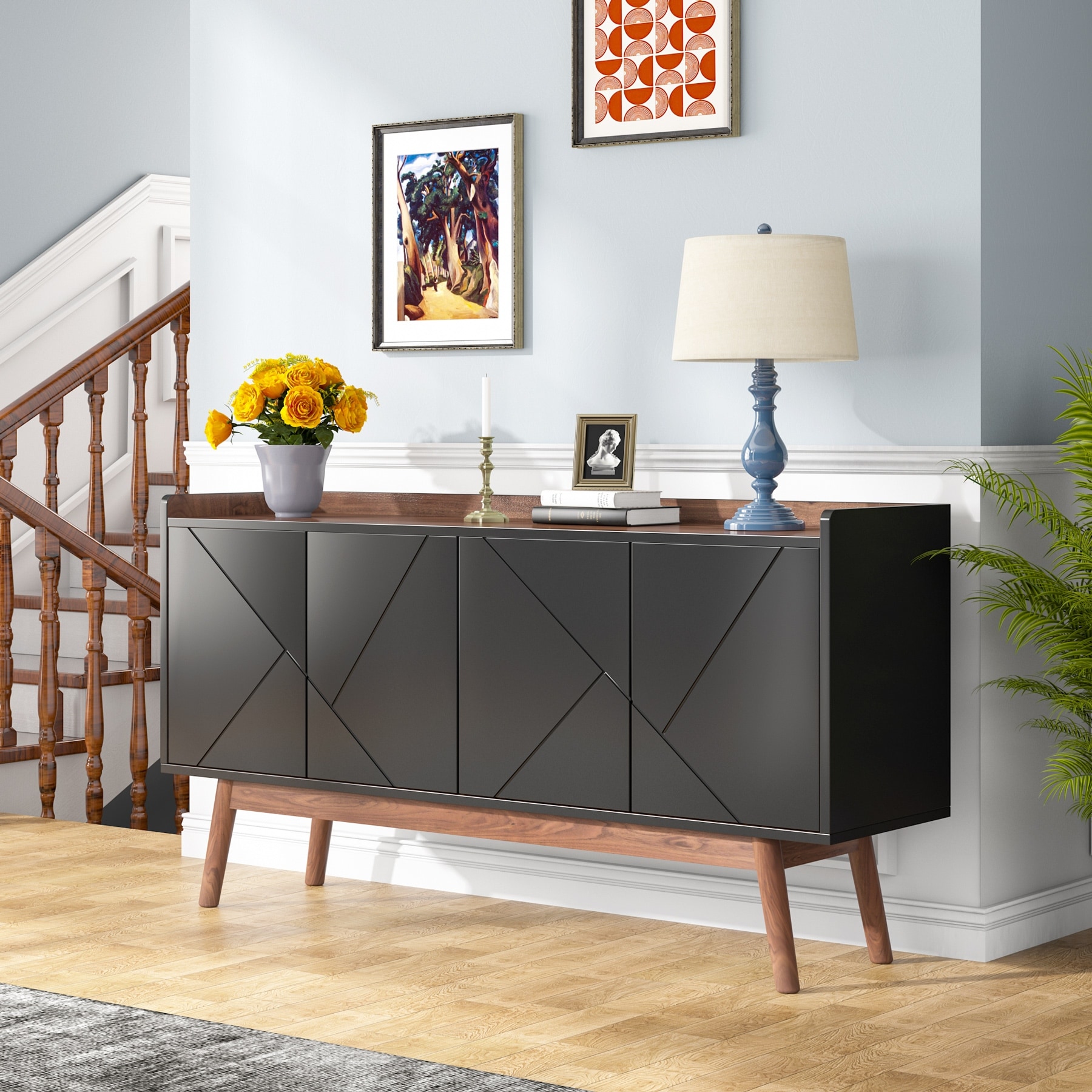 Kitchen Sideboard Multifunctional Buffet Cabinet with 4 Drawers, Mesh Metal  Doors with Adjustable Shelves and Wineglass Holders - On Sale - Bed Bath &  Beyond - 37685380