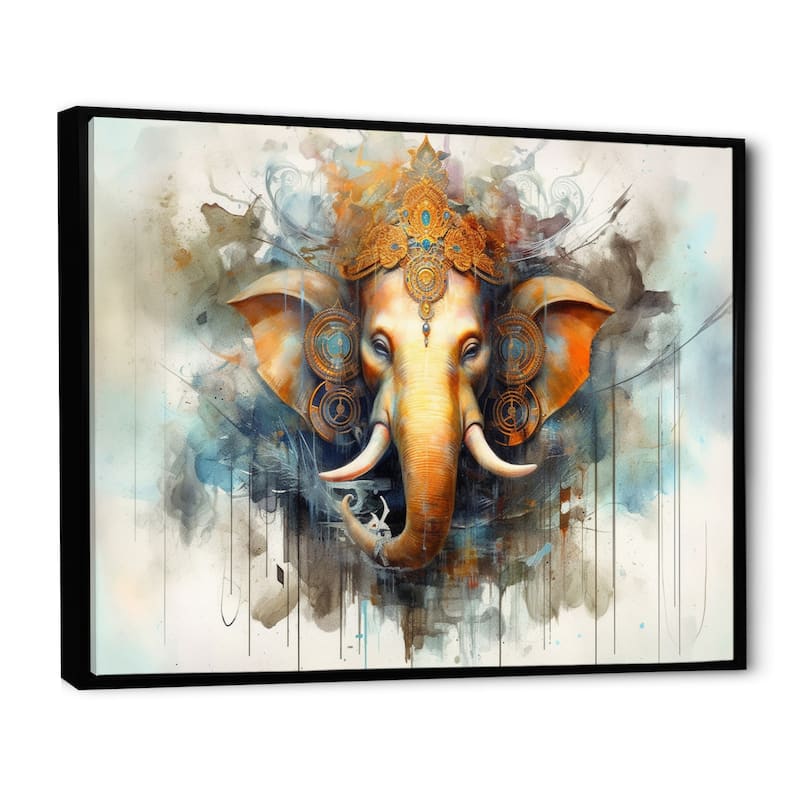 Designart "Vibrant Hinduisim Elephant I" Hinduisim Framed Canvas Print