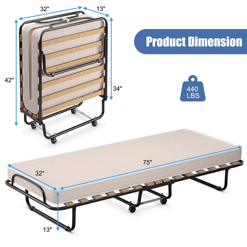 Portable Folding Bed with Memory Foam Mattress and Sturdy Metal Frame