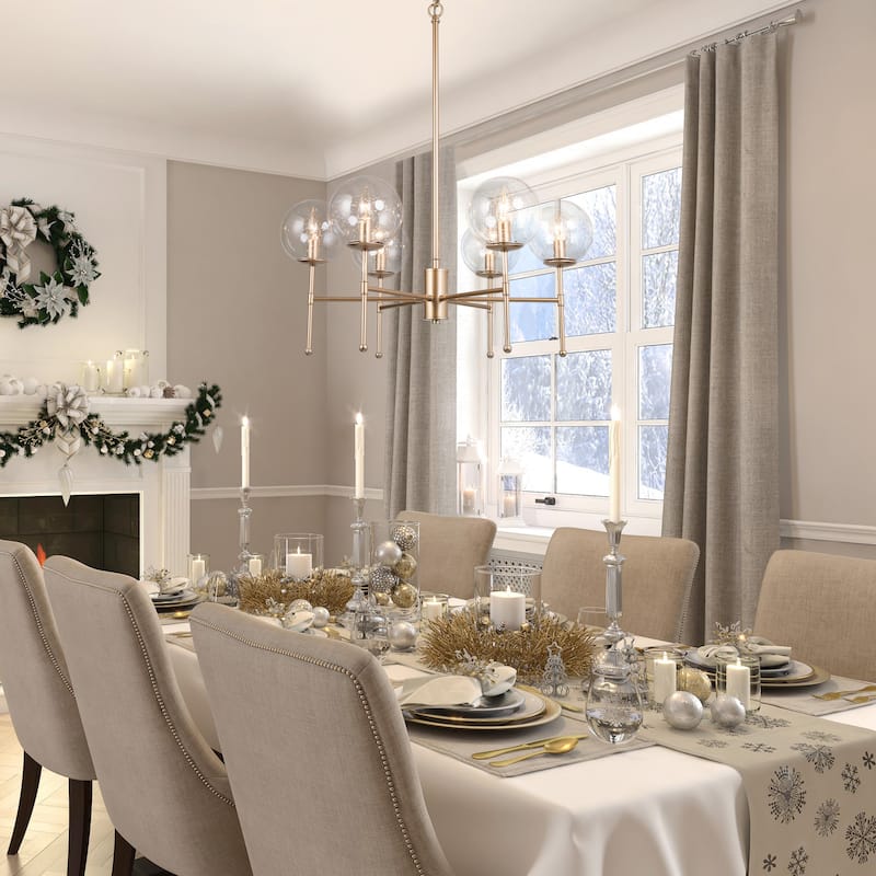 Koini Mid-century Modern 6-light Orb Glass Chandelier Wheel Hanging Lights for Dining Room - D26'' x H90''