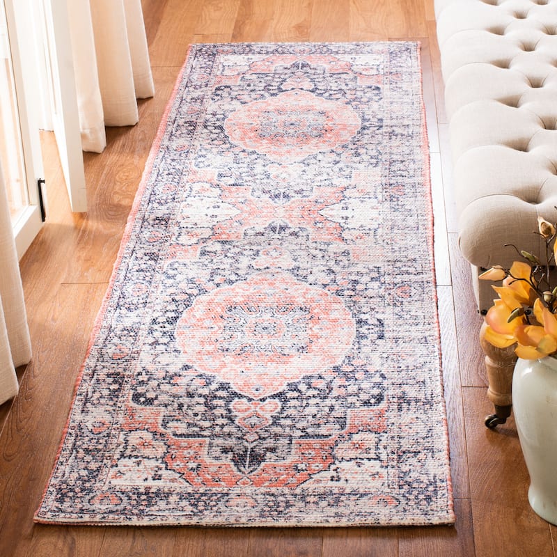 SAFAVIEH Handmade Saffron Macey Traditional Tribal Navy/Ivory Cotton Rug - 2'3" x 8' Runner - Navy/Ivory