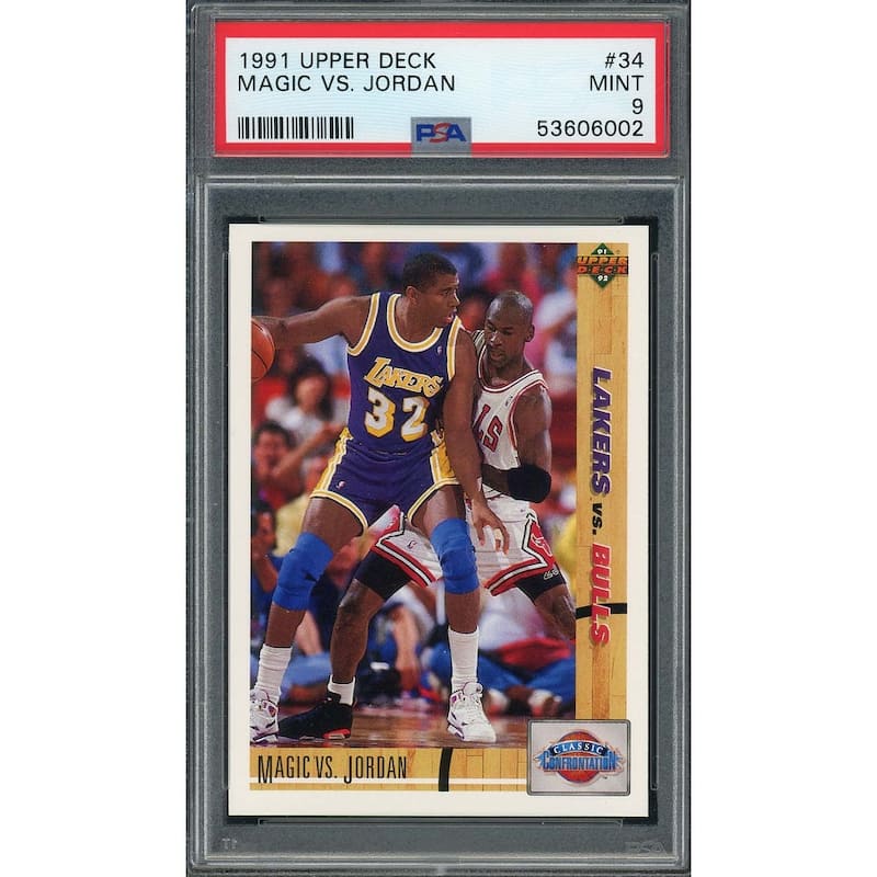 Michael Jordan Magic Johnson 1991 Upper Deck Basketball Card #34 Graded PSA 9 - 8'6" x 11'6"