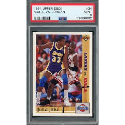 Michael Jordan Magic Johnson 1991 Upper Deck Basketball Card #34 Graded PSA 9 - 8'6" x 11'6"
